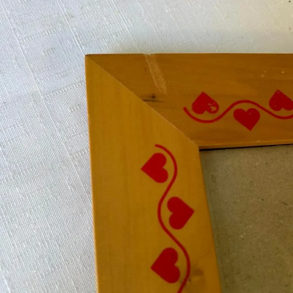 Cottagecore wooden standing picture frame red hearts whimsy cottagecore
